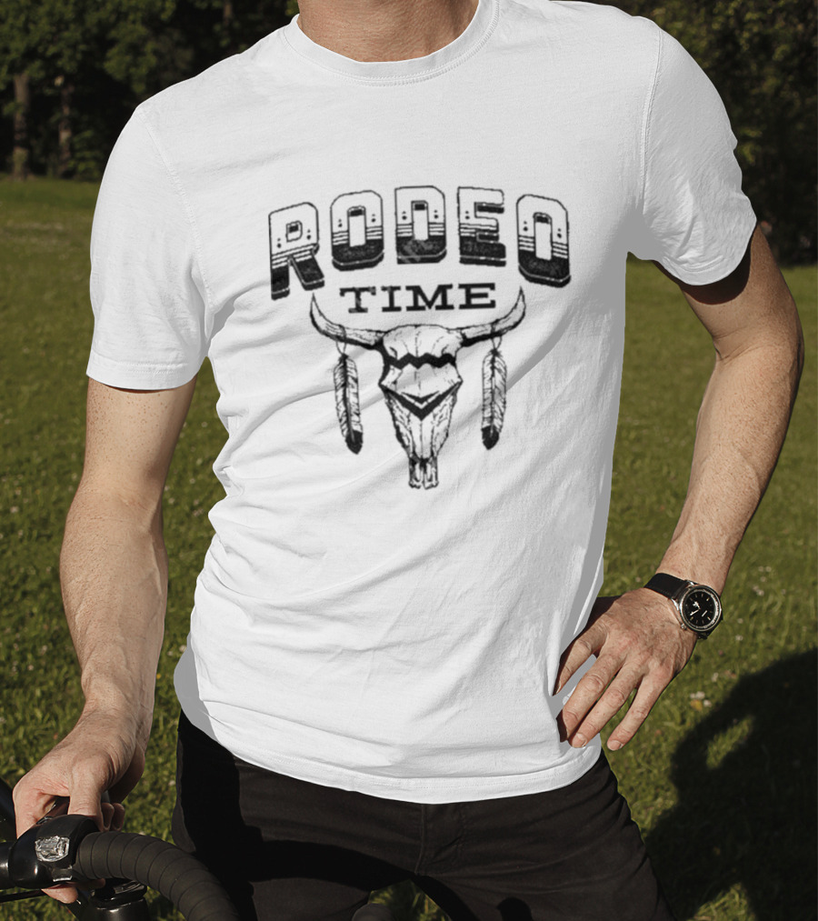 Rodeo Time Skull Dale Brisby Clay Feathers T-Shirt
