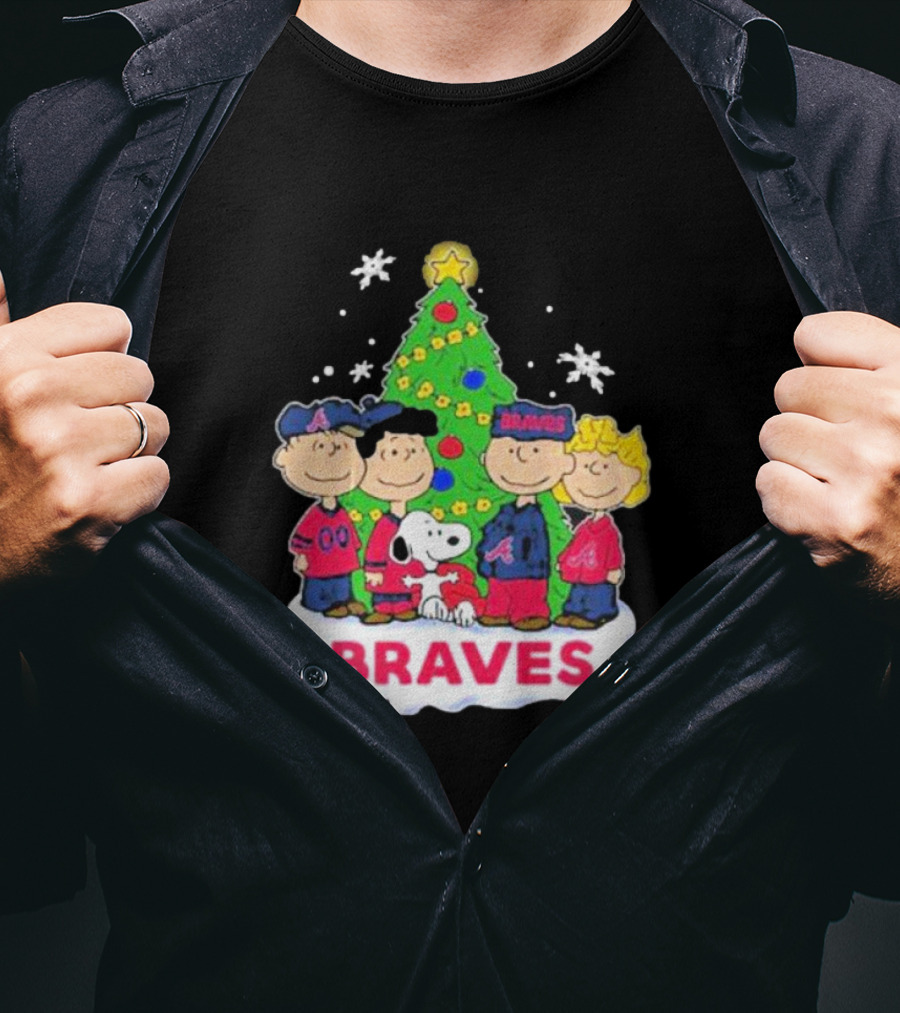 Braves Peanuts Snoopy Christmas Tree Charlie Brown Lucy Linus Woodstock T-Shirt