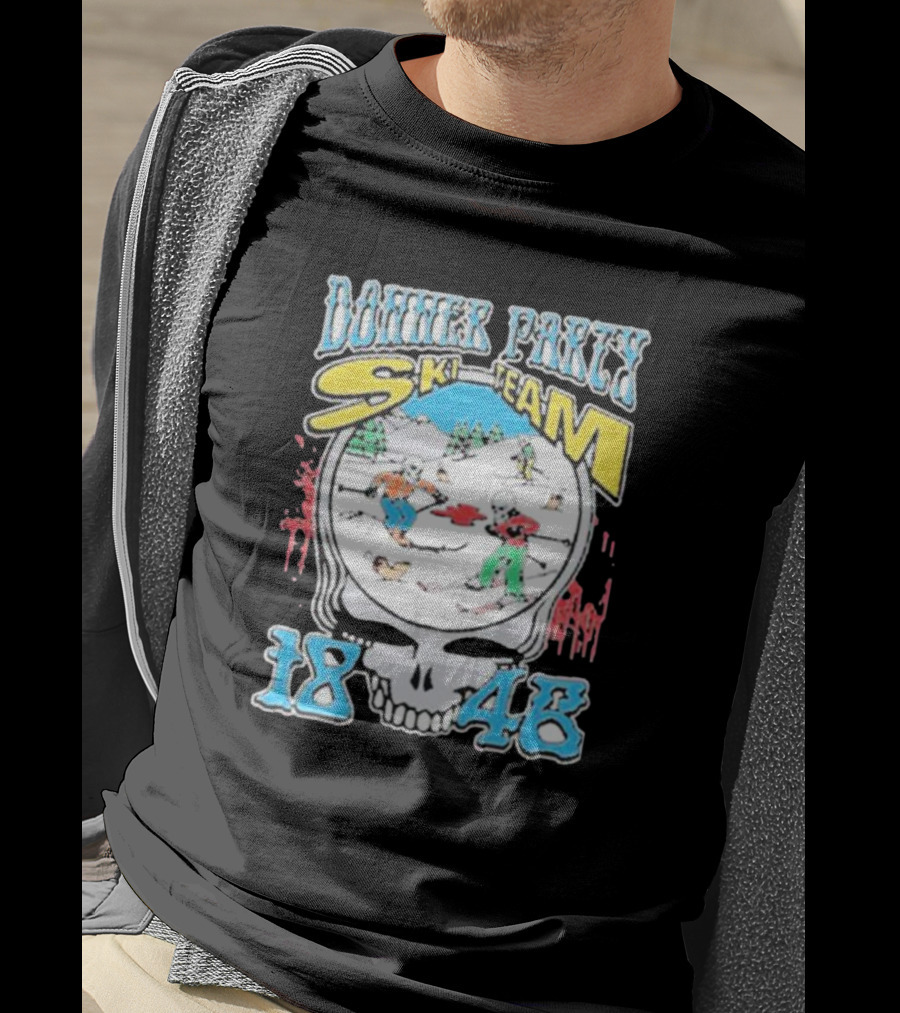 Donner Party Ski Team 1846 Skull Skiers Retro T-Shirt