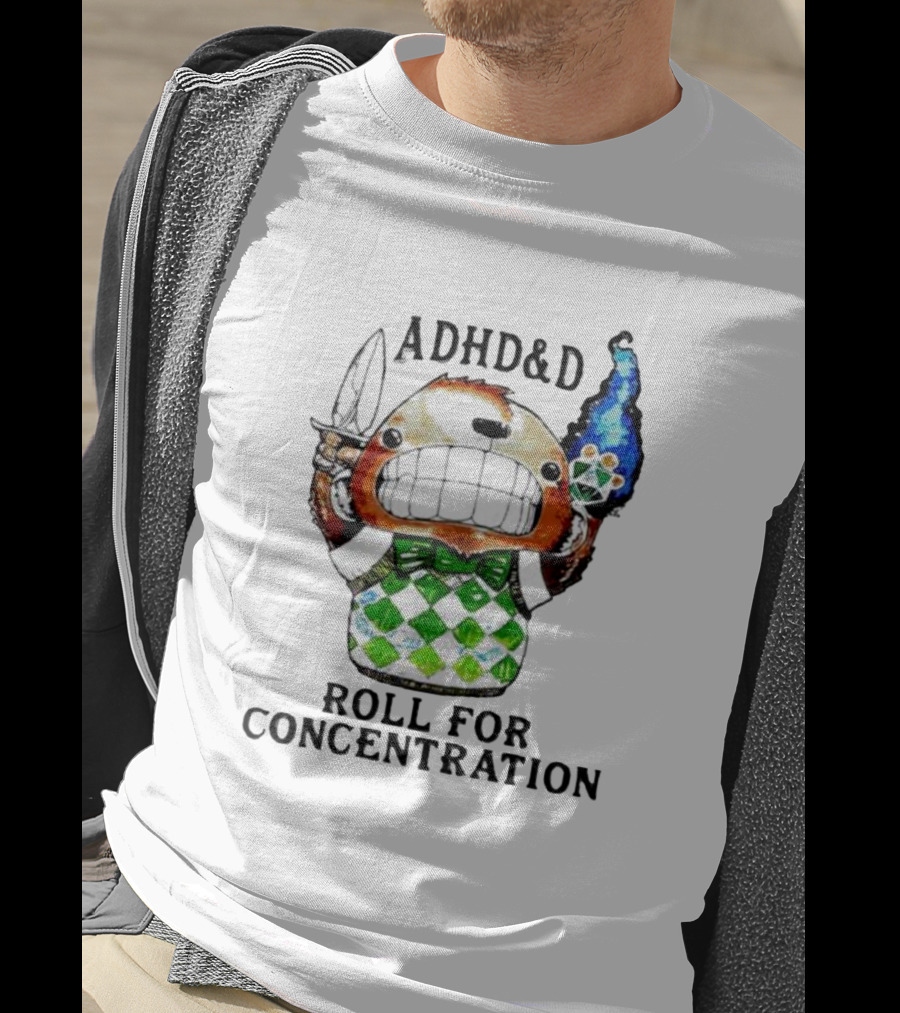 ADHD&D Roll For Concentration Knife Bear Green Vest Flame Cube T-Shirt