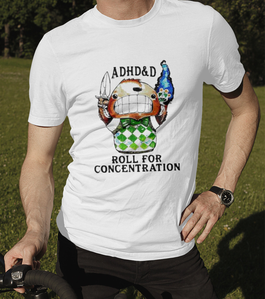 ADHD&D Roll For Concentration Knife Bear Green Vest Flame Cube T-Shirt