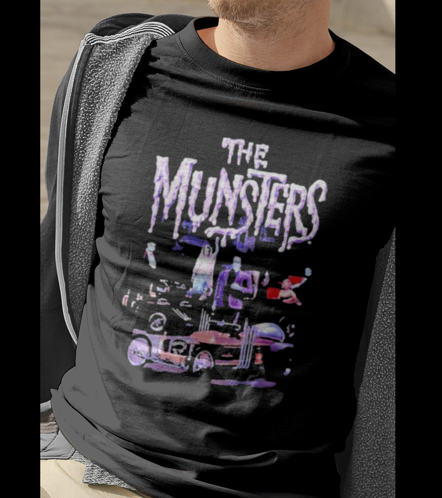 The Munsters Classic Characters With Hot Rod And Dragula Car Halloween T-Shirt