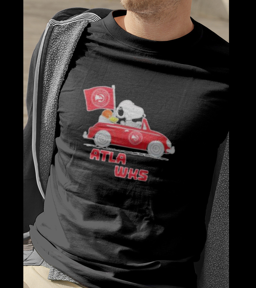 ATLA WKS Snoopy Dog Driving Red Car With Basketball Flag T-Shirt