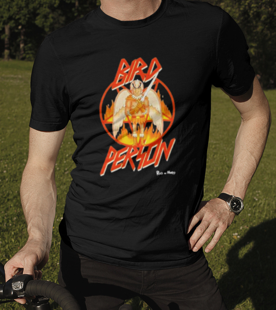 Bird Person Rick And Morty Winged Character Flame Background T-Shirt