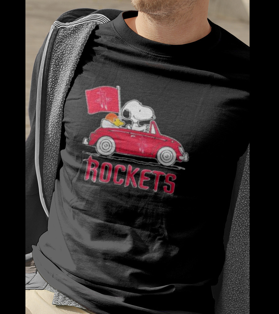 Houston Rockets Snoopy Dog Driving Red Car With Basketball Flag T-Shirt