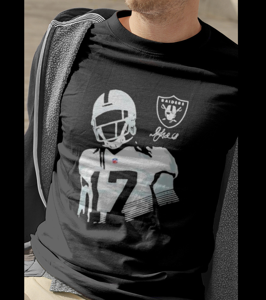 Las Vegas Raiders Davante Adams Black Player Raiders Logo Signature T-Shirt