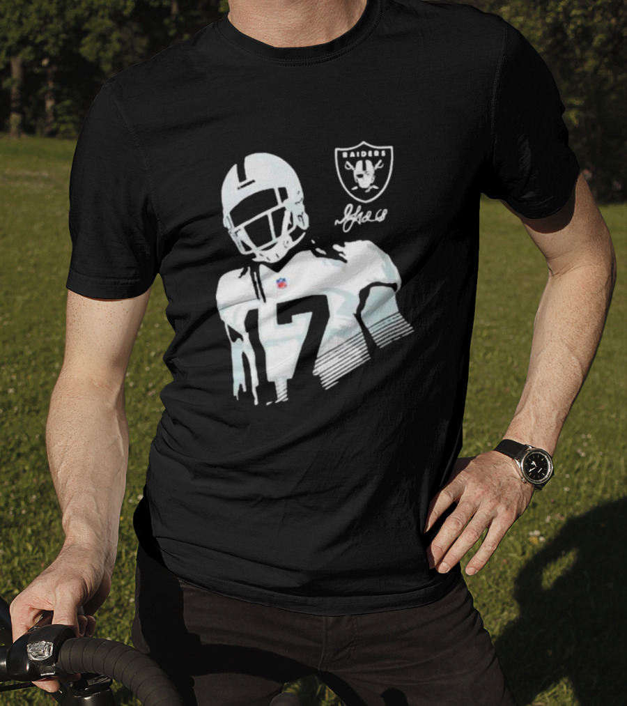 Las Vegas Raiders Davante Adams Black Player Raiders Logo Signature T-Shirt