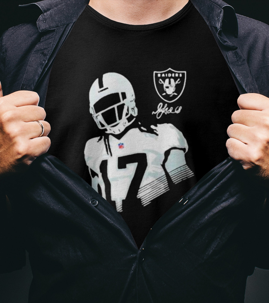 Las Vegas Raiders Davante Adams Black Player Raiders Logo Signature T-Shirt