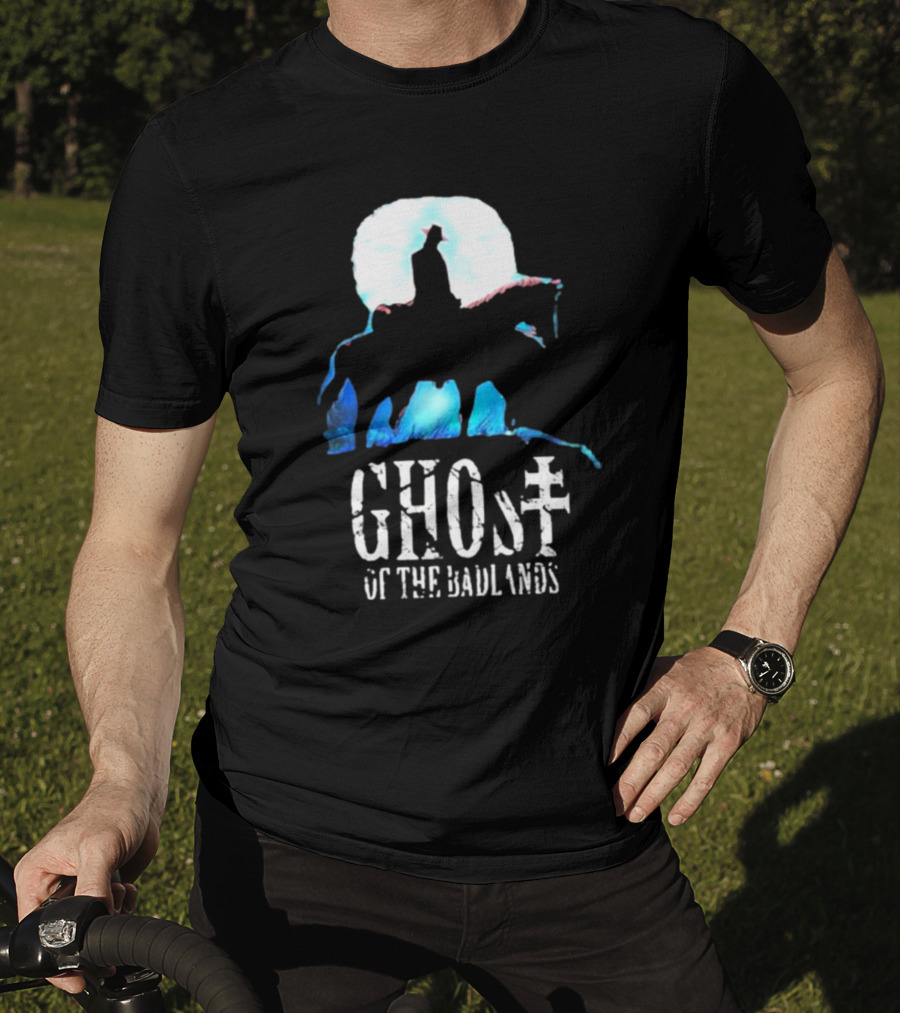 Ghost Of The Badlands Cowboy Silhouette Moonlit Horseback Scene T-Shirt