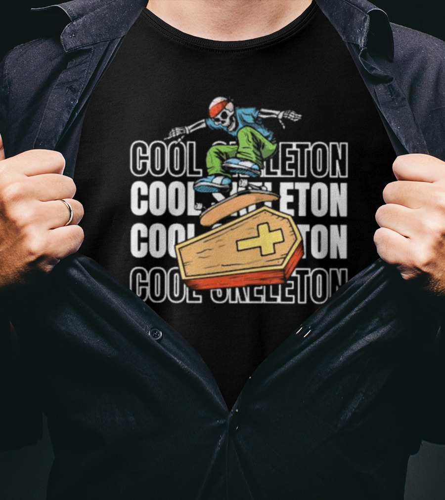 Cool Skeleton Skateboarding Coffin Halloween Jump T-Shirt