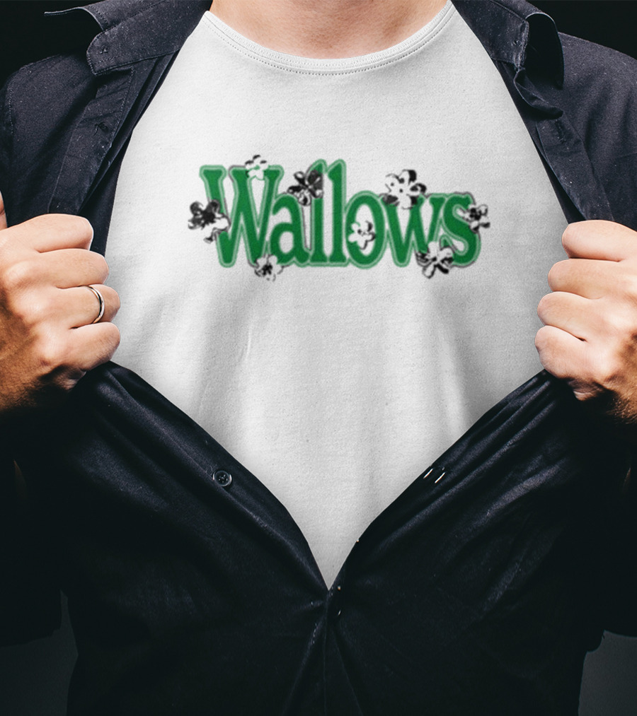 Wallows Green Text With Black Flowers T-Shirt