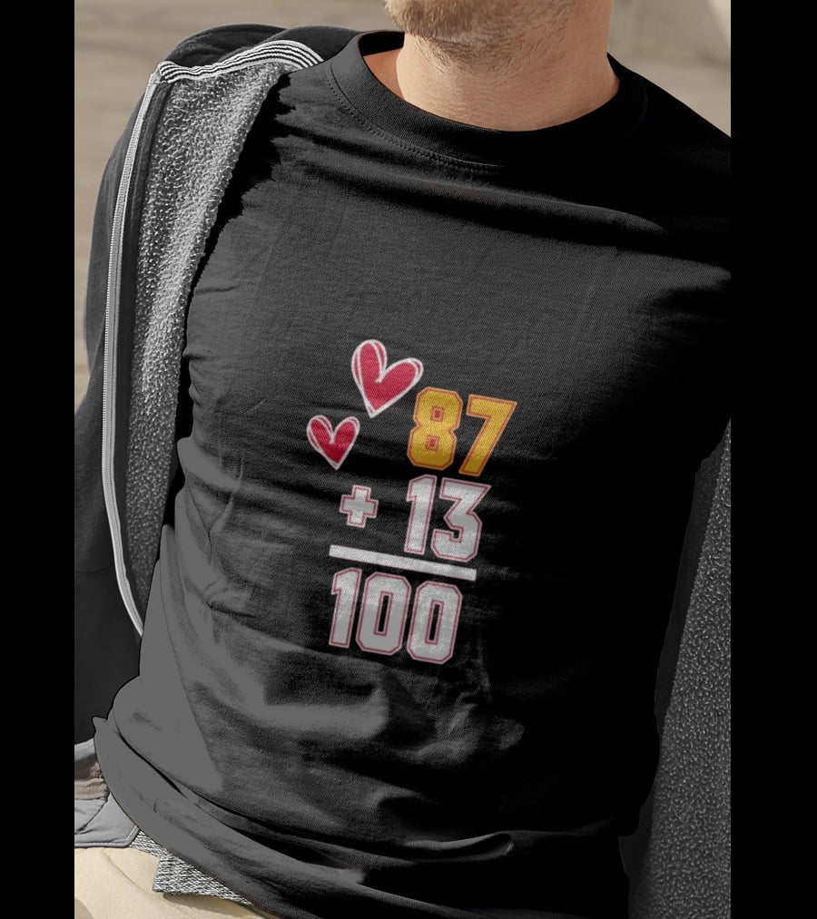 87 + 13 = 100 Love Hearts T-Shirt