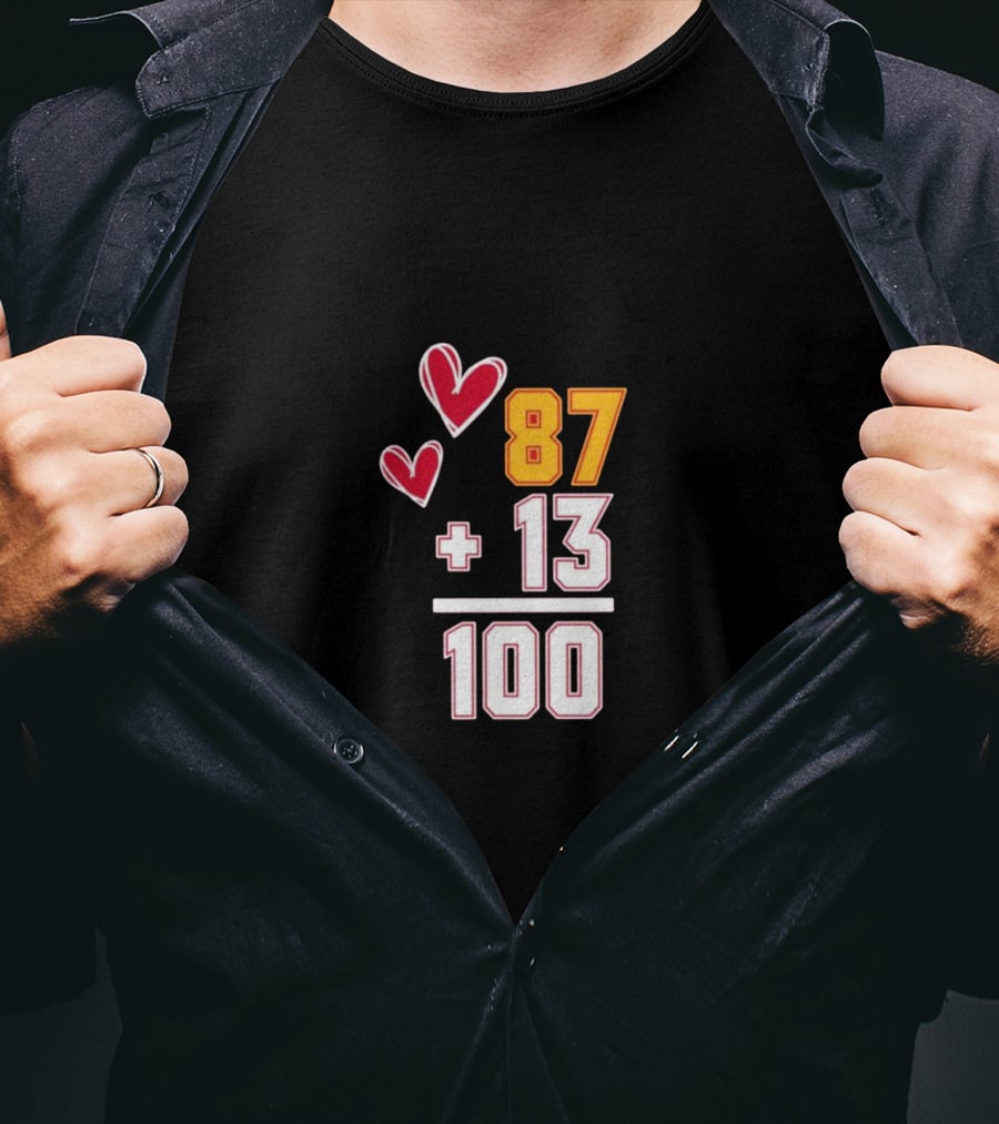 87 + 13 = 100 Love Hearts T-Shirt