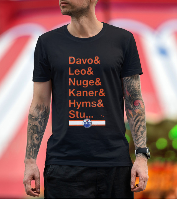 Premium T-Shirt: Davo Leo Nuge Kaner Hyms Stu Edmonton Oilers Logo Team Nickname Blue T-Shirt Davo Leo Nuge Kaner Hyms Stu Edmonton Oilers Logo Team Nickname Blue T-Shirt