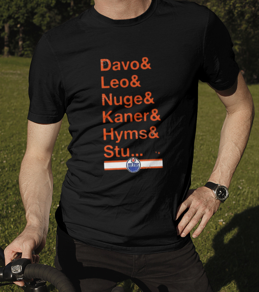 Davo Leo Nuge Kaner Hyms Stu Edmonton Oilers Logo Team Nickname Blue T-Shirt