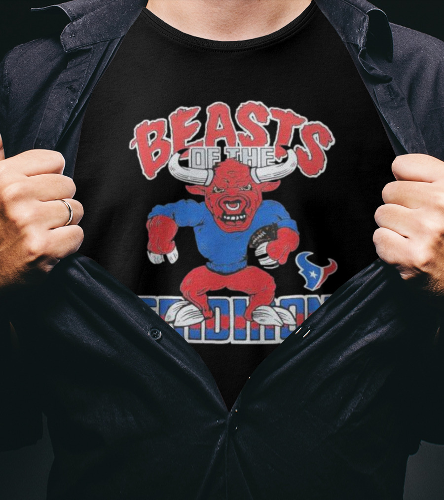 Houston Texans Beasts Of The Gridiron Red Bull Mascot Football T-Shirt