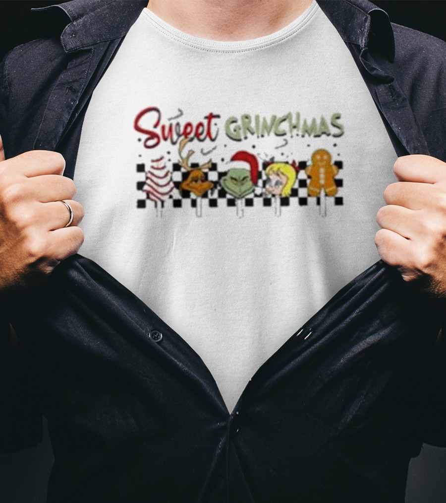 Sweet Grinchmas Christmas Tree Reindeer Grinch Gingerbread Man T-Shirt