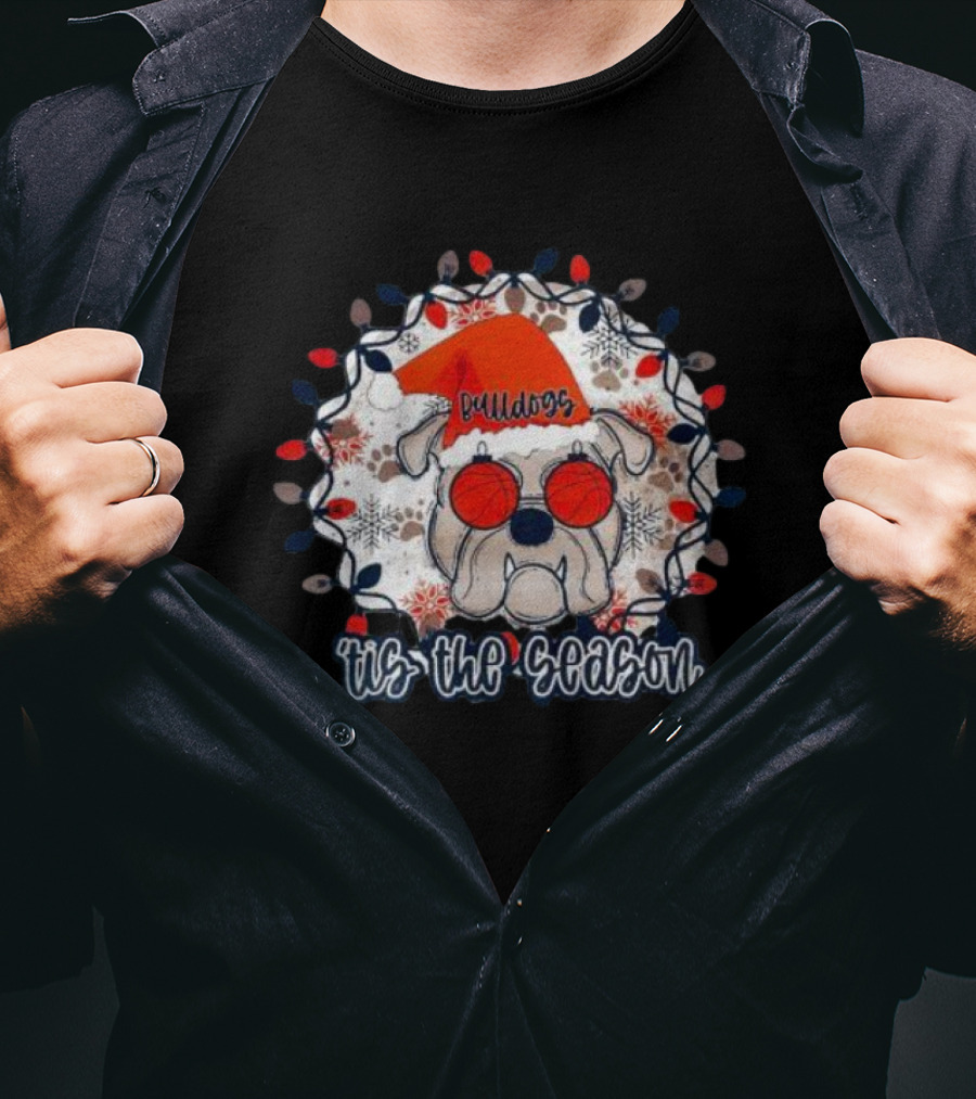 Bulldogs Tis The Season Christmas Lights Snowflakes T-Shirt