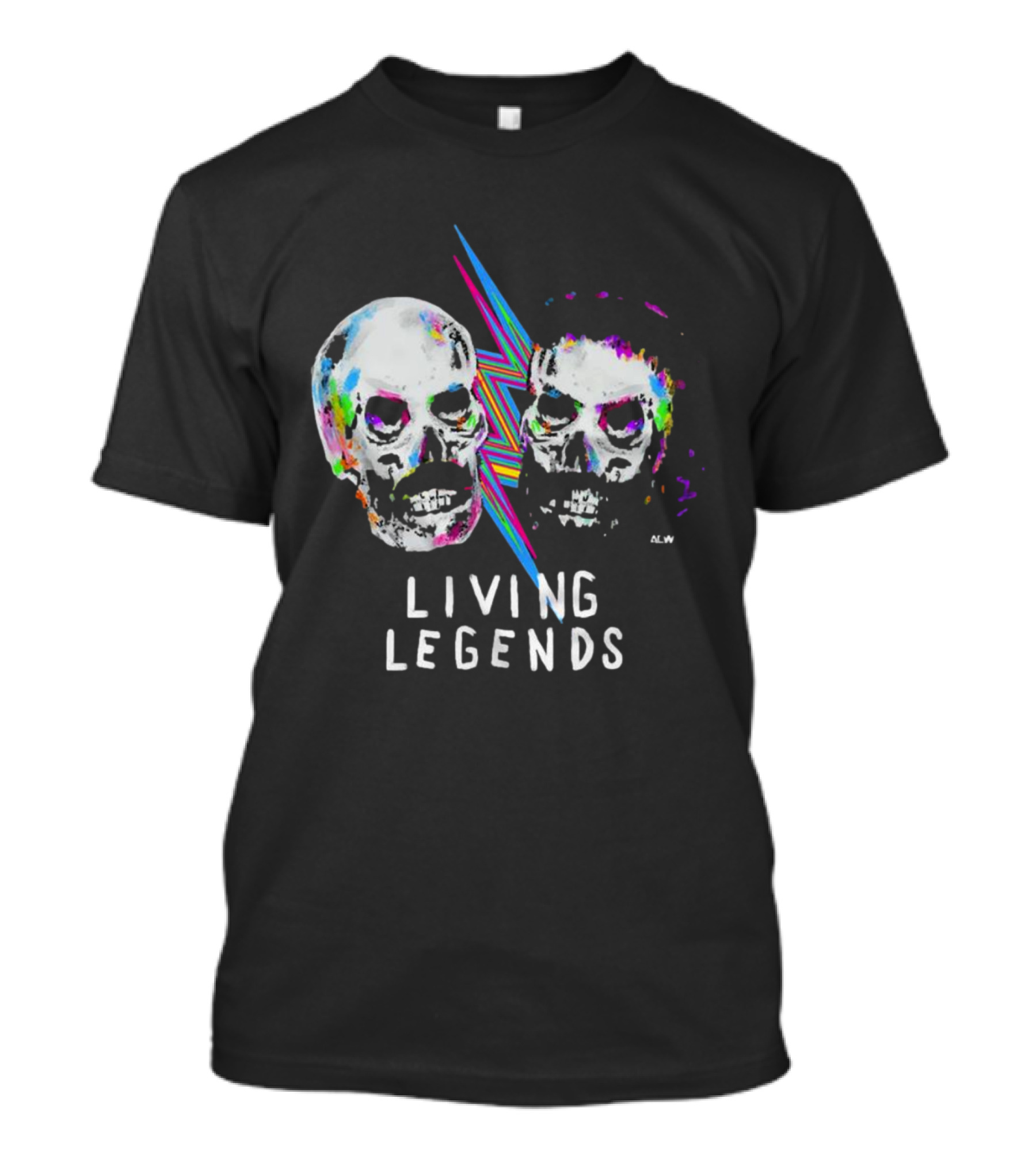 Living Legends Vibrant Skulls Art With Multicolor Lightning Bolt T-Shirt