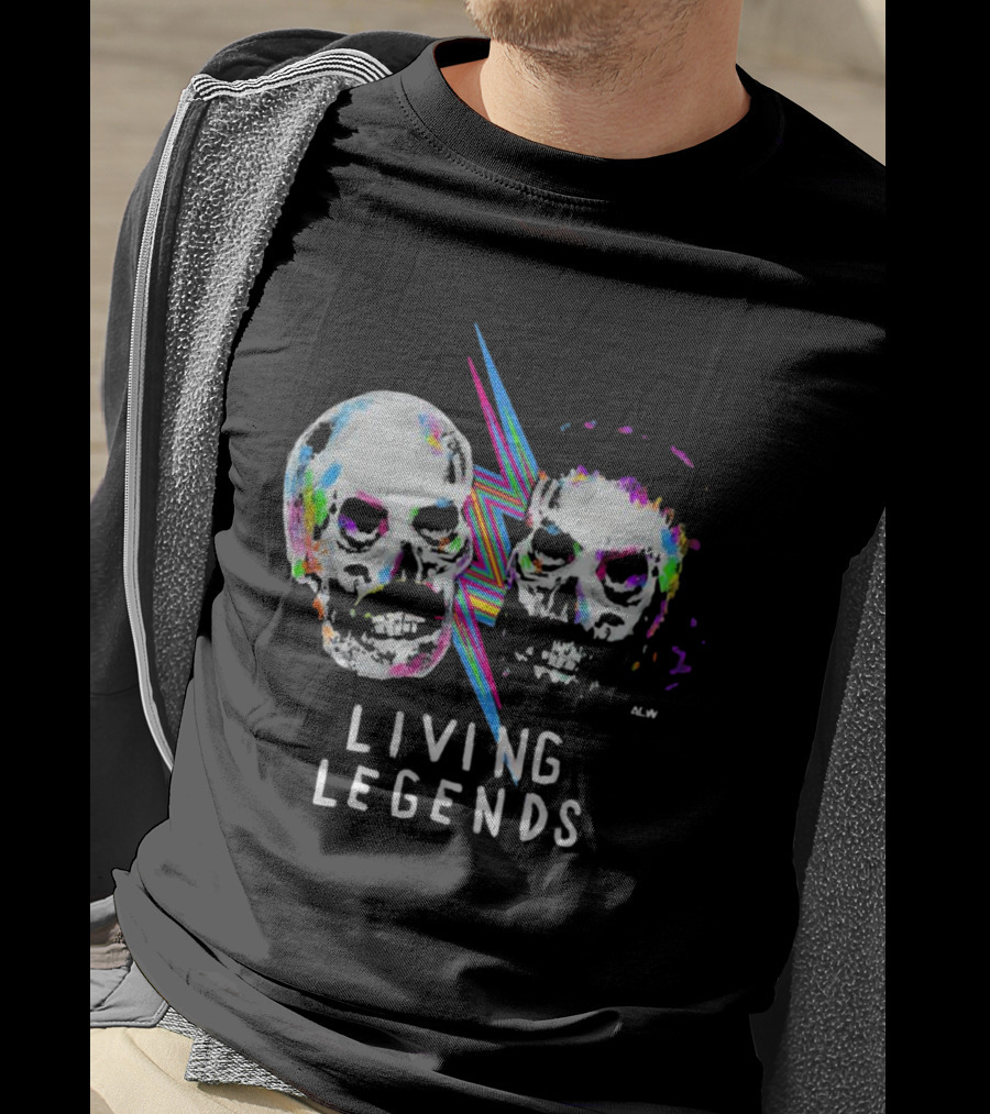 Living Legends Vibrant Skulls Art With Multicolor Lightning Bolt T-Shirt