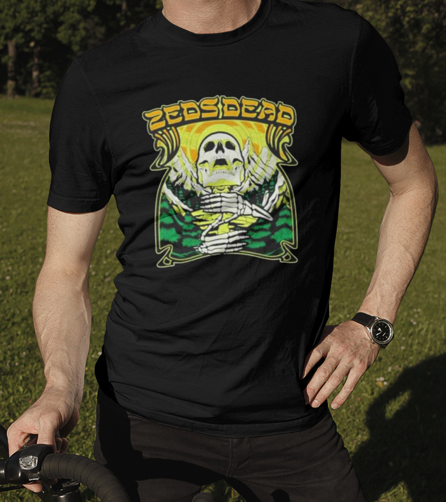 Zeds Dead Skull Rizing With Mountain And Sunset T-Shirt