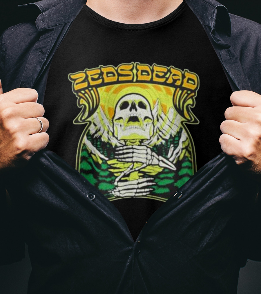 Zeds Dead Skull Rizing With Mountain And Sunset T-Shirt