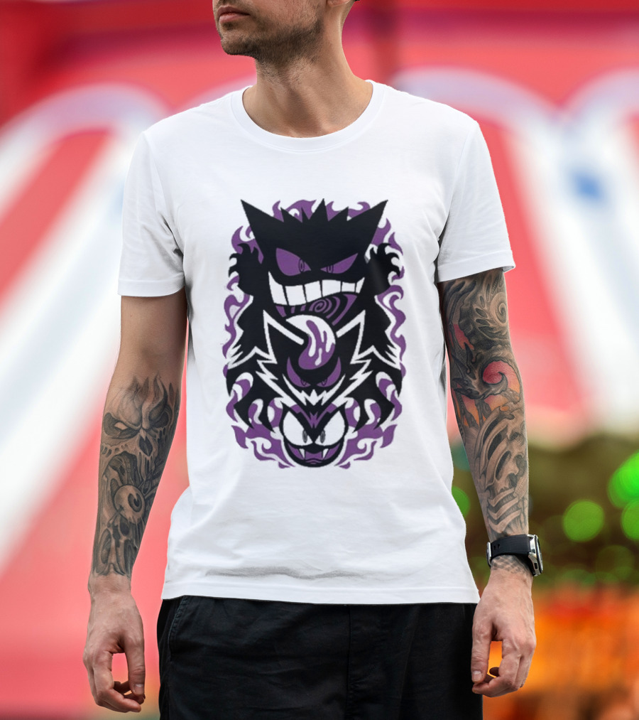 Versiris Spooky Gastly Ghouls Haunter Gengar Silhouettes with Purple Flames T-Shirt