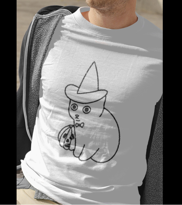 Poorly Drawn Cats Witch Hat Pumpkin Halloween T-Shirt