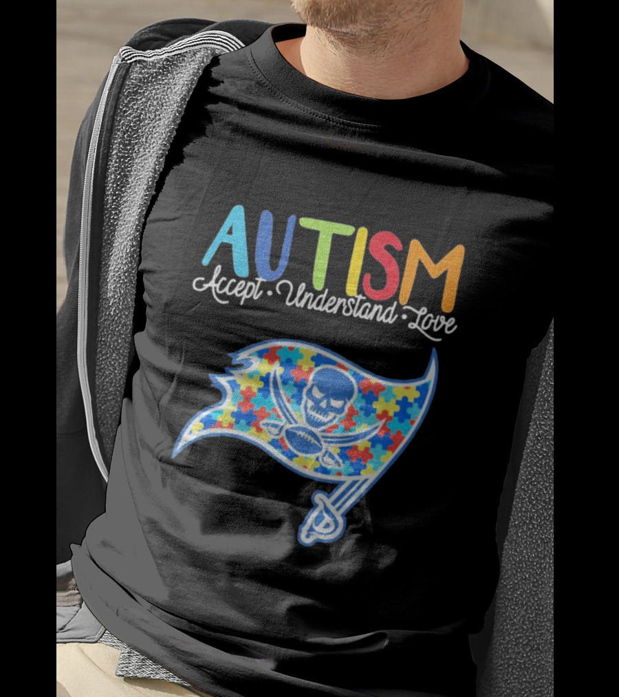 Tampa Bay Buccaneers Autism Awareness Accept Understand Love NFL Puzzle Flag T-Shirt