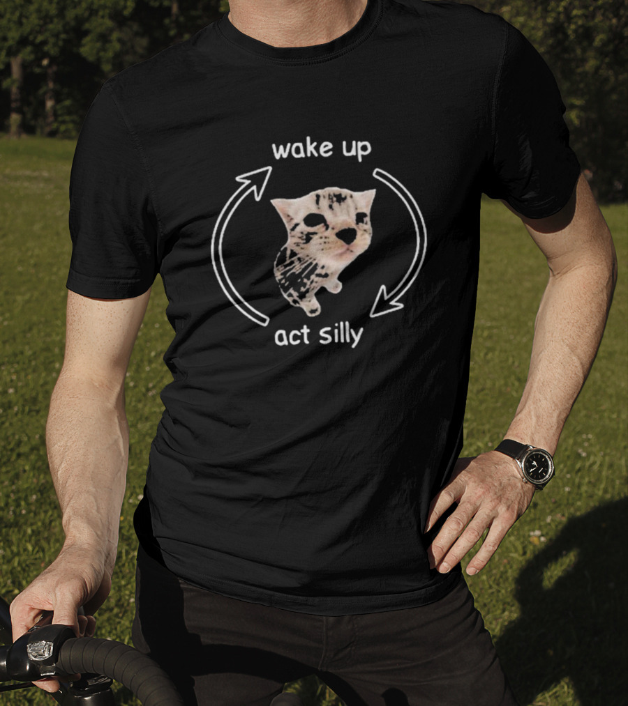 Wake Up Act Silly Cat Meme Cycle T-Shirt