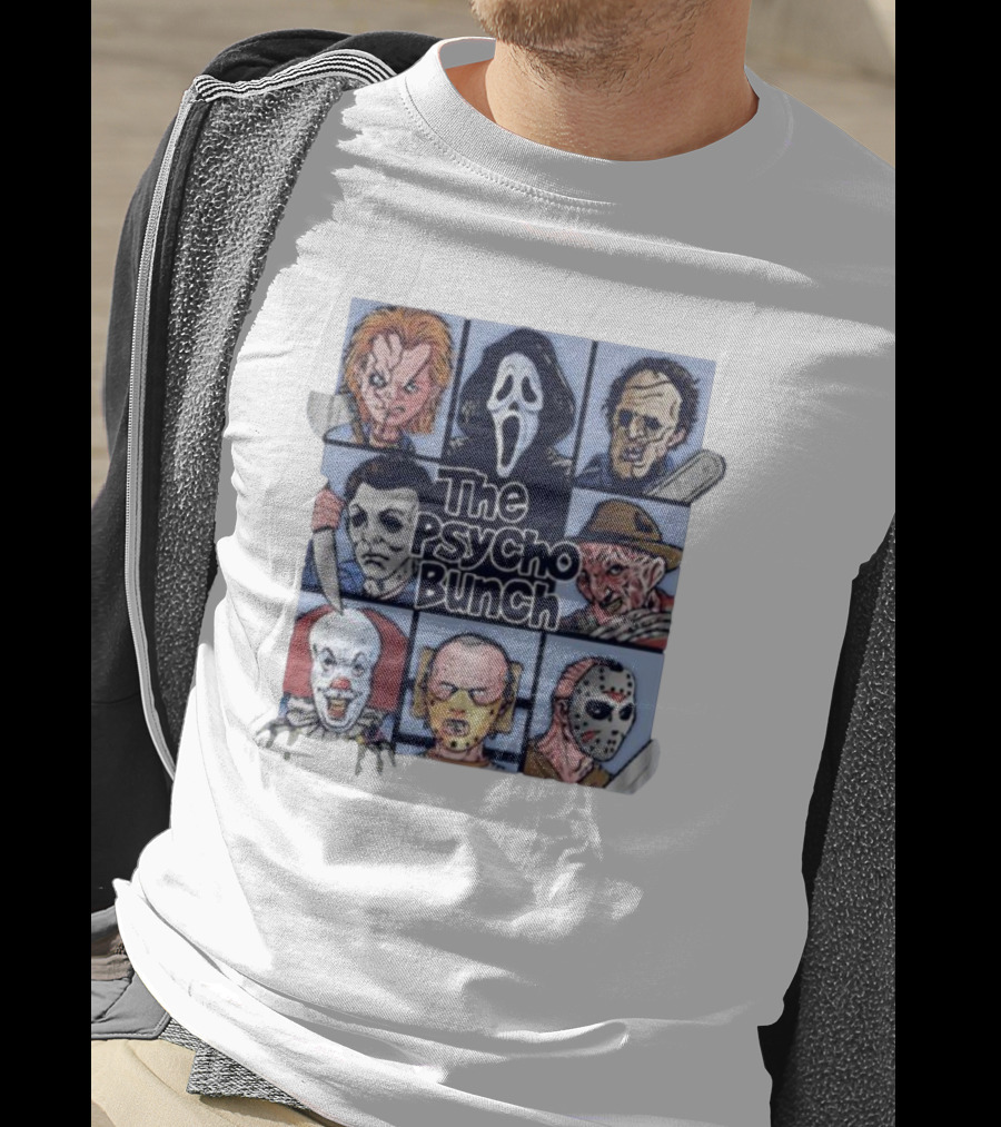 The Psycho Bunch Horror Movie Characters Collage T-Shirt