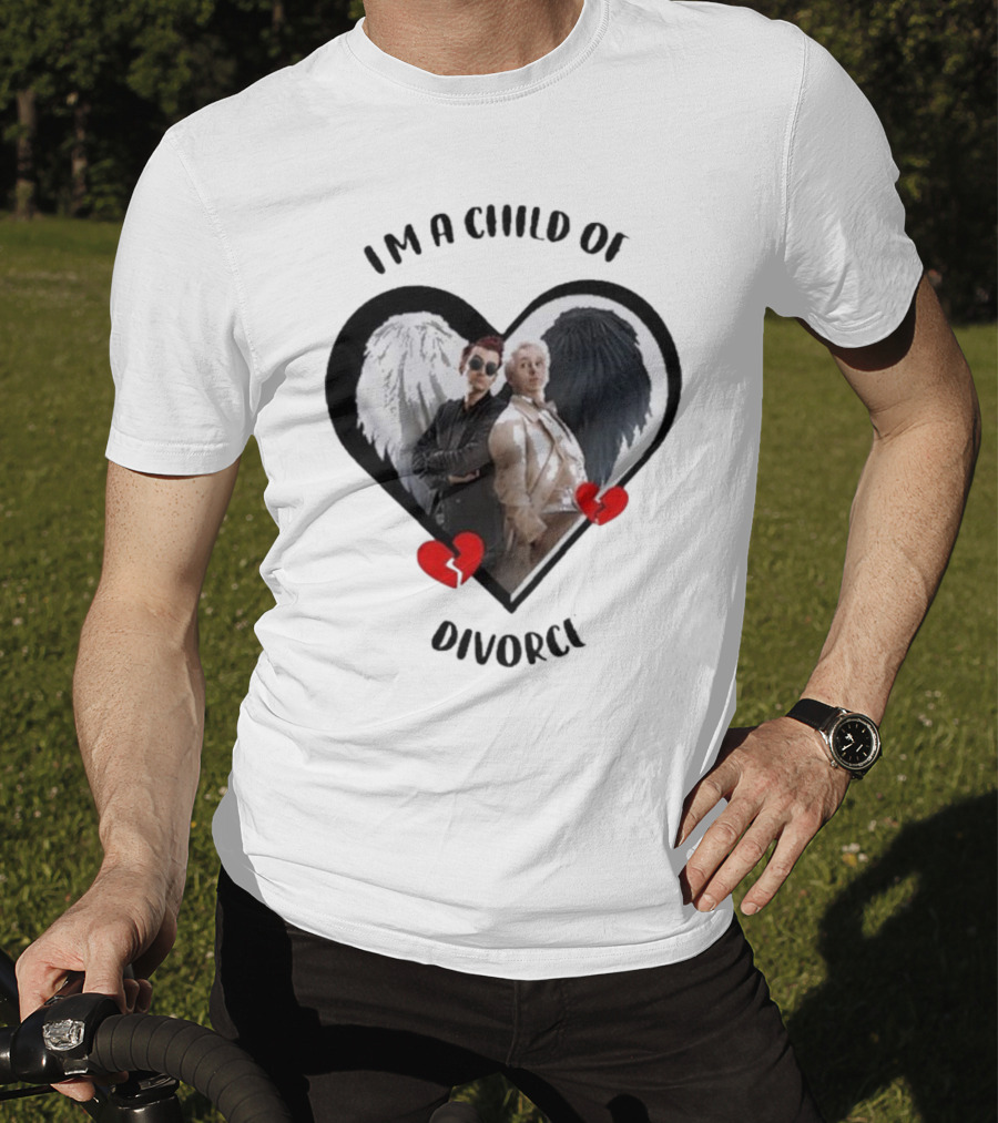 Crowley And Aziraphale I'm A Child Of Divorce Heart Wings T-Shirt