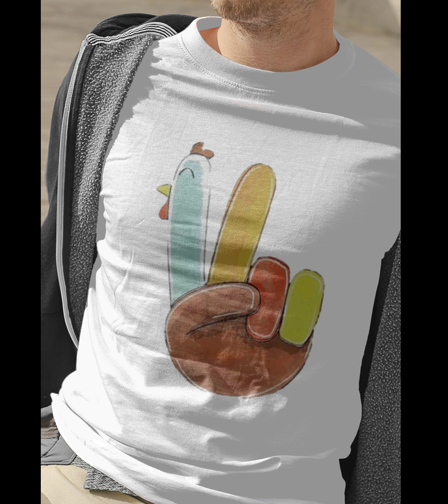 Thanksgiving Hand Gesture Cute Turkey Peace Sign Holiday Fun T-Shirt