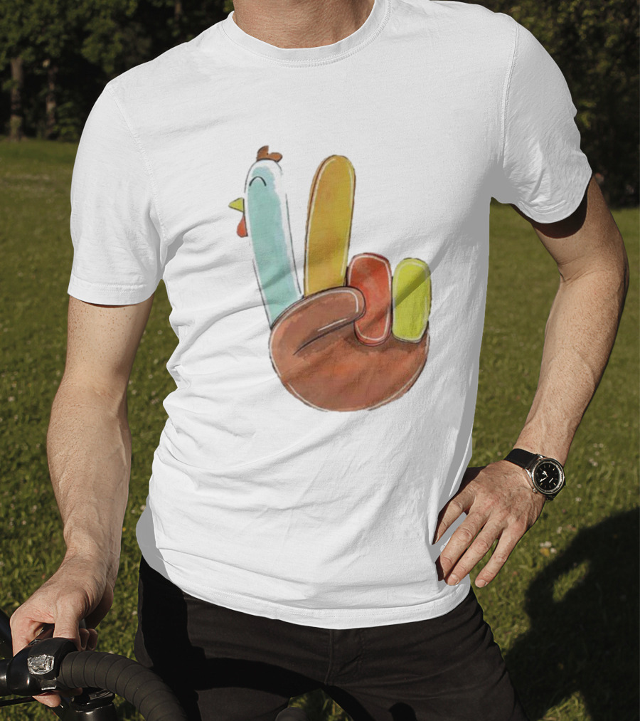 Thanksgiving Hand Gesture Cute Turkey Peace Sign Holiday Fun T-Shirt