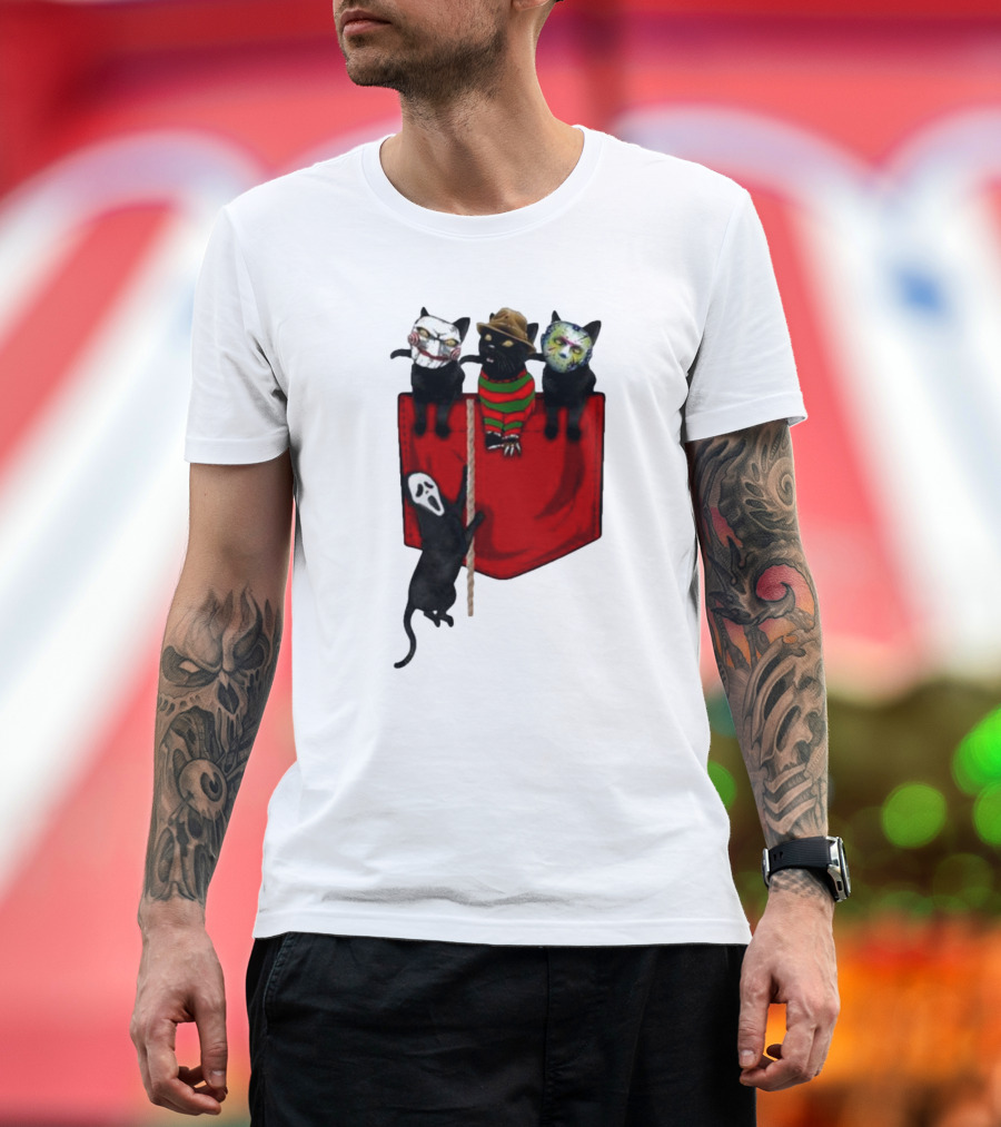 Cat Cosplay Horror Movie Characters Trick Or Treat Freddy Krueger Jason Voorhees Scream Happy Halloween T-Shirt