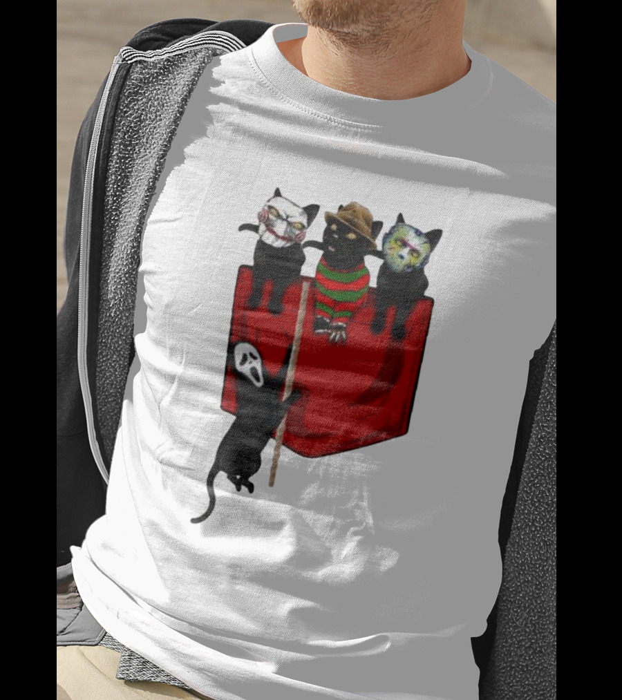 Cat Cosplay Horror Movie Characters Trick Or Treat Freddy Krueger Jason Voorhees Scream Happy Halloween T-Shirt