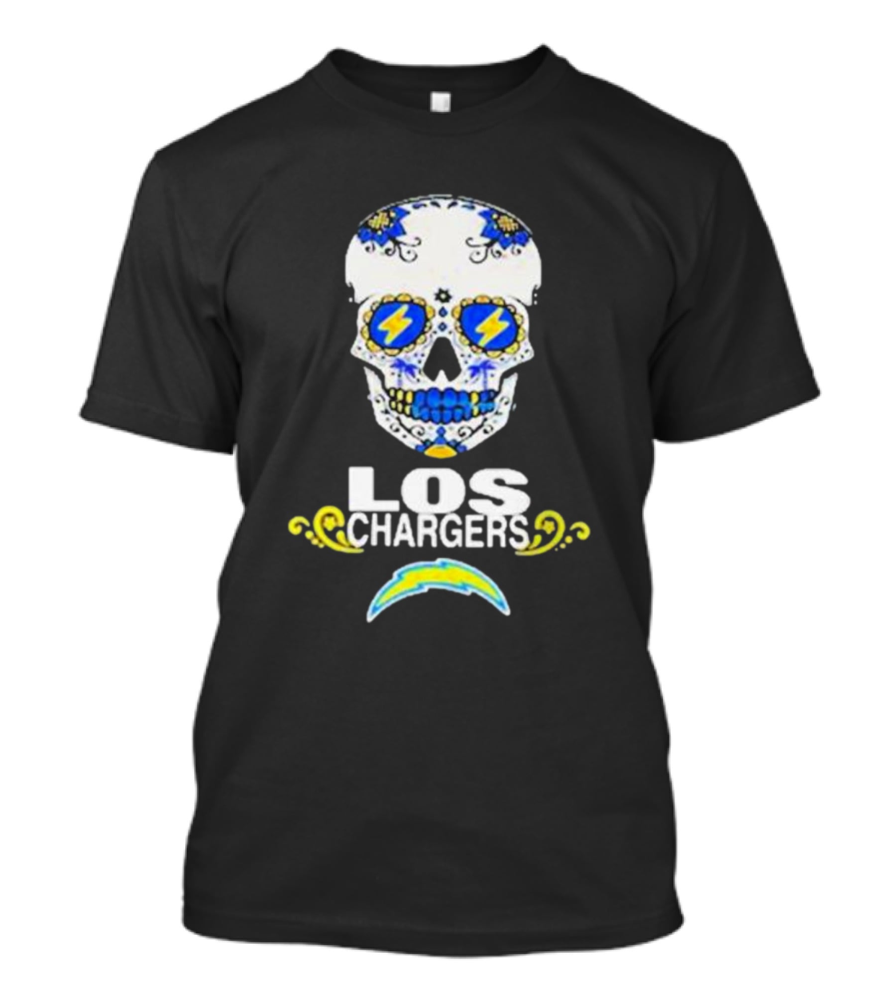 Los Angeles Chargers Sugar Skull Blue Yellow Lightning T-Shirt