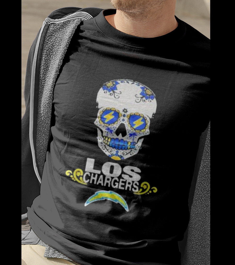 Los Angeles Chargers Sugar Skull Blue Yellow Lightning T-Shirt