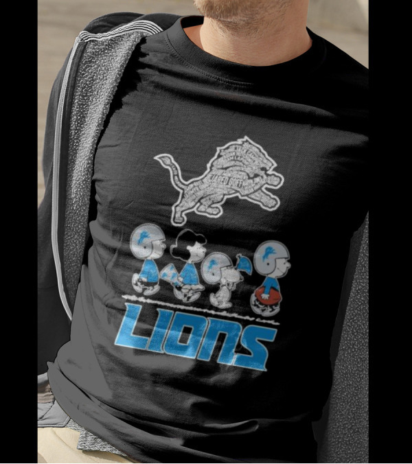 Peanuts Characters Walking Detroit Lions Jared Goff T-Shirt