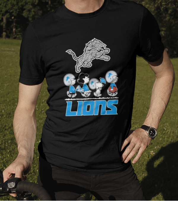 Peanuts Characters Walking Detroit Lions Jared Goff T-Shirt