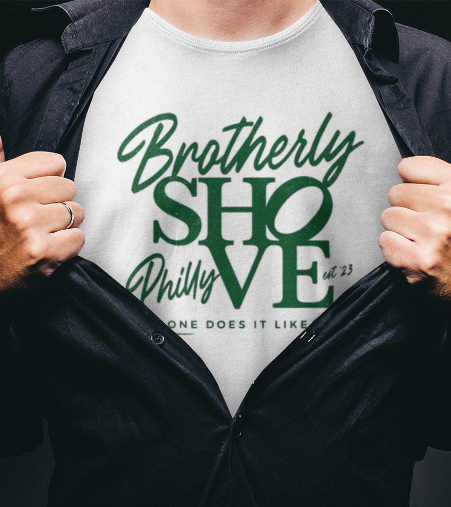 Brotherly Shove Philly No One Does It Like Us Kelly Green Brotherly Shove QB Sneak Philadelphia T-Shirt