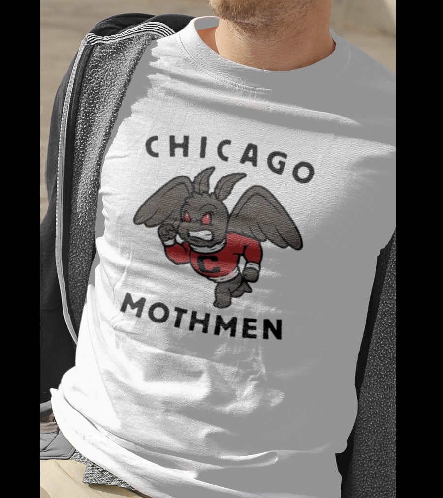 Chicago Mothmen Harebrained Design Winged Mascot C Logo Red Eyes T-Shirt