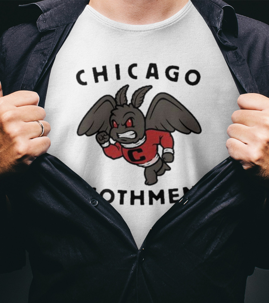 Chicago Mothmen Harebrained Design Winged Mascot C Logo Red Eyes T-Shirt
