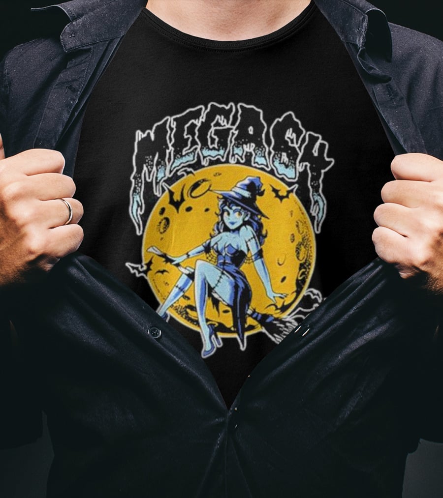 Megasy Moon Rider Witch Broomstick Night Sky T-Shirt