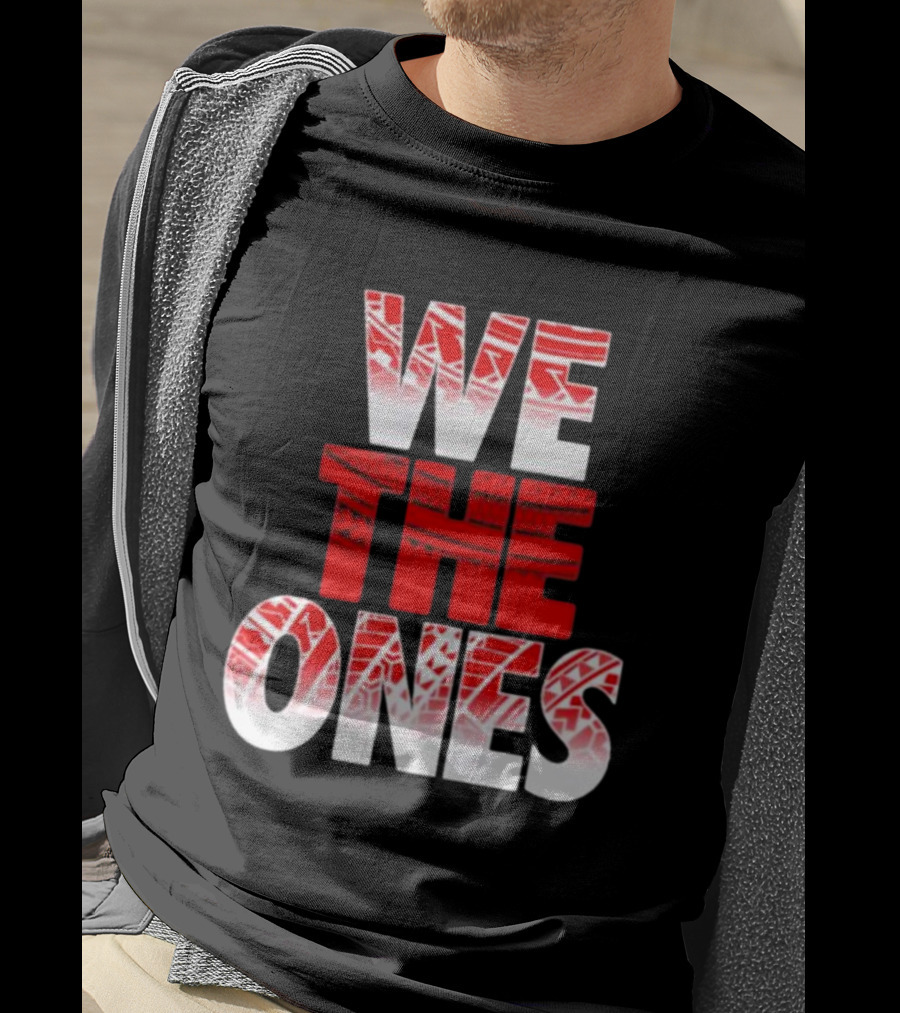 We The Ones Bold Red And White Triangular Brush Pattern Text T-Shirt