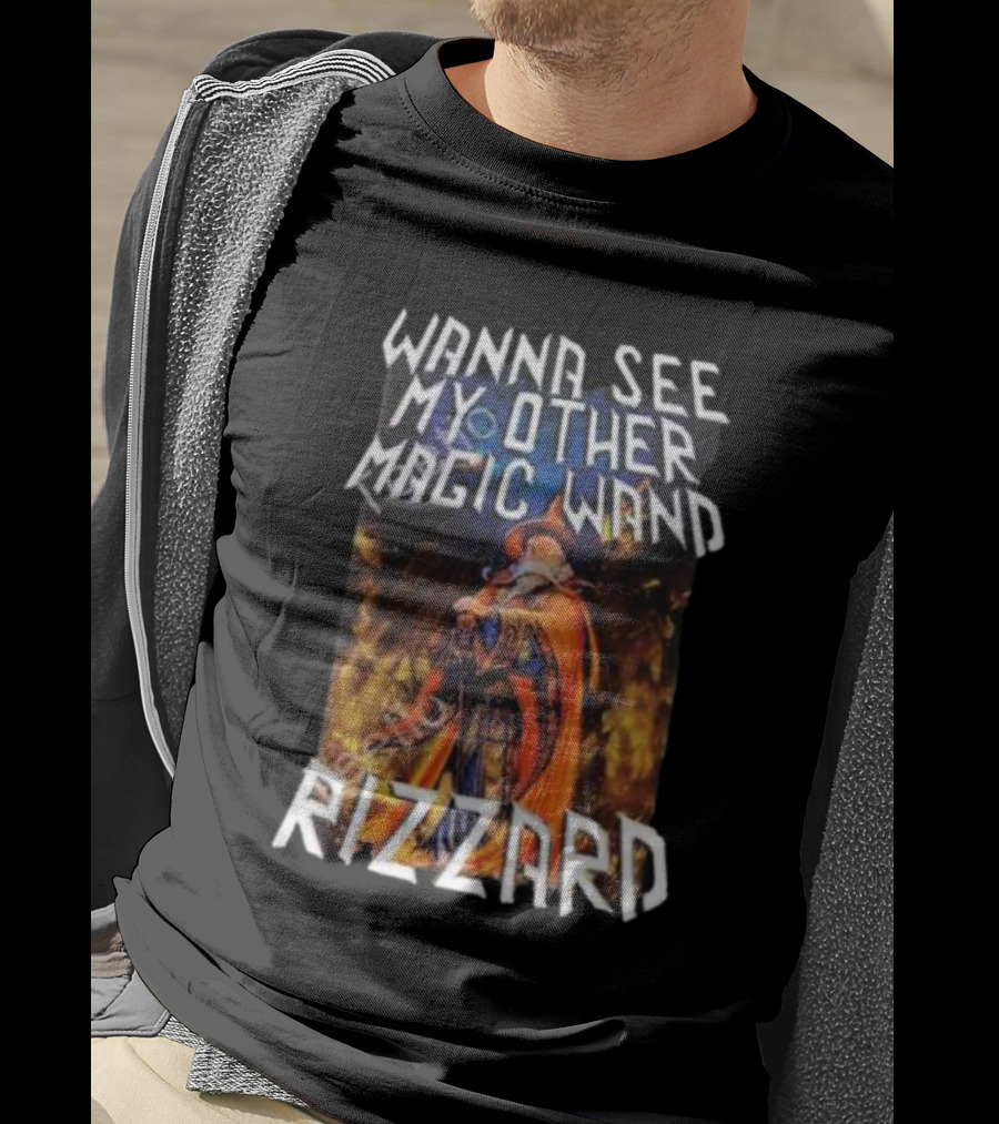 Wanna See My Other Magic Wand Rizzard Wizard Theme With Orange Cloak And Staff T-Shirt