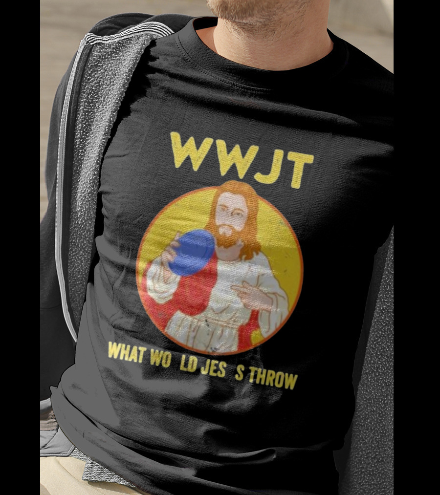WWJT What Would Jesus Throw Frisbee Golf T-Shirt
