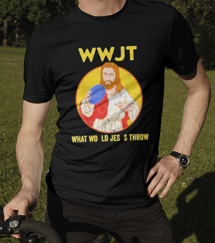 WWJT What Would Jesus Throw Frisbee Golf T-Shirt