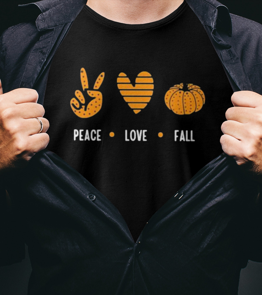 Peace Love Fall Heart Pumpkin Happy Halloween T-Shirt