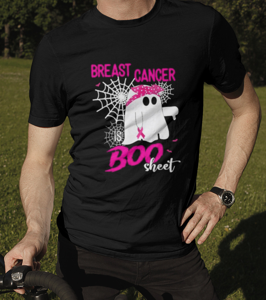 Breast Cancer Is Boo Sheet Halloween Ghost With Pink Ribbon And Spider Webs T-Shirt